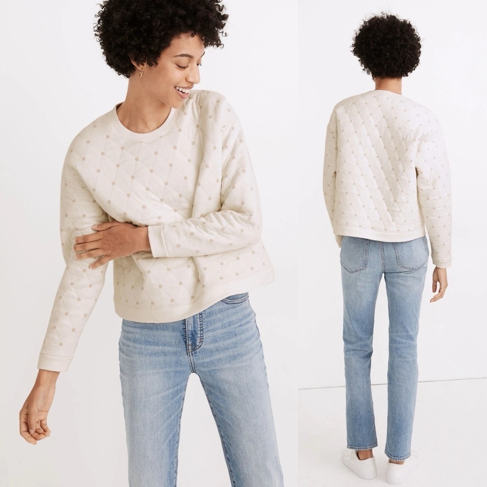 Madewell Small Quilted Swing Sweatshirt Antique Cream Patterned Cozy